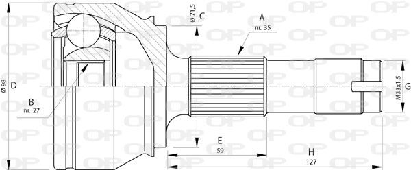 OPEN PARTS Шарнирный комплект, приводной вал CVJ5718.10